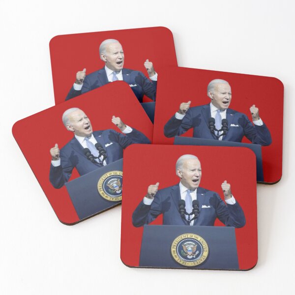 Item preview, Biden Podium Shouting Fists Up Sticker Politics Funny designed and sold by SandblockBass.