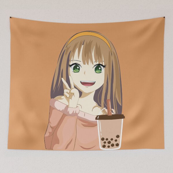 Item preview, Anime Girl With Yellow Headband And Her Boba Drink: Peace! designed and sold by tmdaliggr.