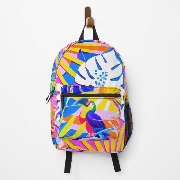 Item preview, Colorful tropical jungle birds retro screen print design  designed and sold by ParrotPartyArt.
