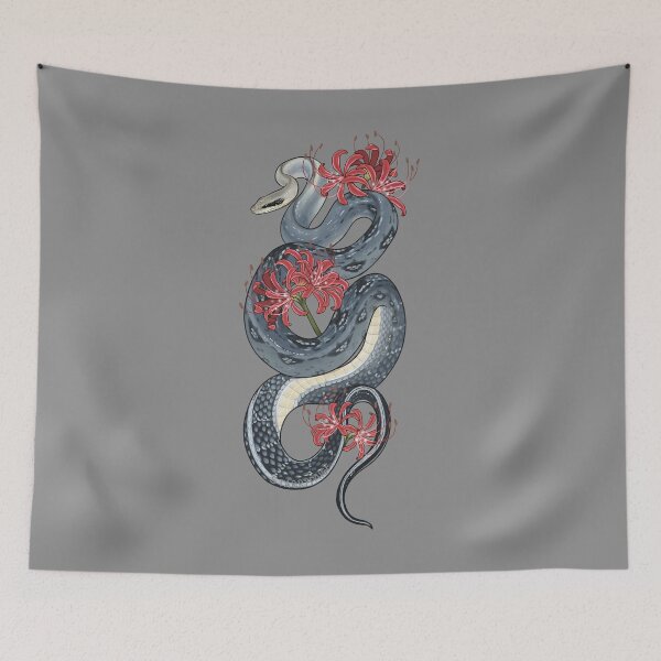 Item preview, Vietnamese Blue Beauty Snake with Red Spider Lilies designed and sold by Paige Penrose.