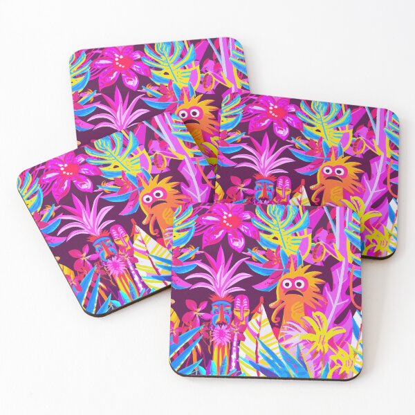 Item preview, Hawaiian Tiki gods retro colorful screen print design  designed and sold by ParrotPartyArt.
