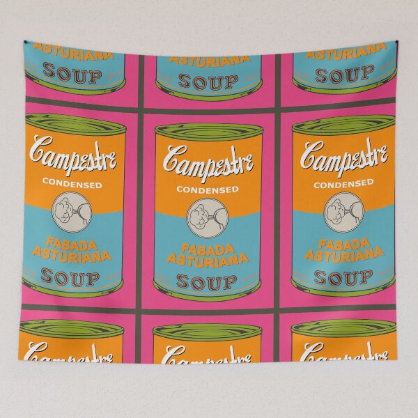 Item preview, Spanish Andy Warhol soups - Sopas Campestre - Fabada Asturiana (pink background) designed and sold by Groenendijk.