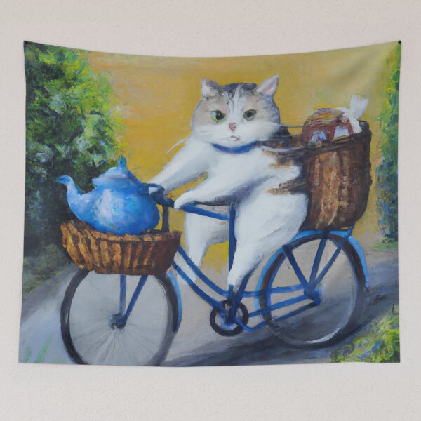 Artikelvorschau, Josie, die Katze, fährt Fahrrad (Impressionismus) entworfen und verkauft von thecatandkettle.