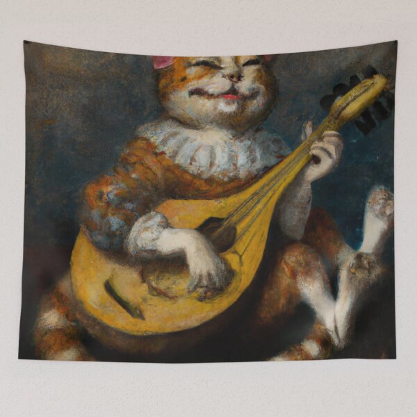 Item preview, Frans the Cat, playing his lute (Baroque) designed and sold by thecatandkettle.