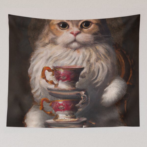 Item preview, Beans the Cat, holding teacups (Baroque) designed and sold by thecatandkettle.