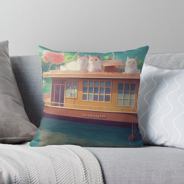 Cat On Vacation, Cat On Boat Throw Pillow
