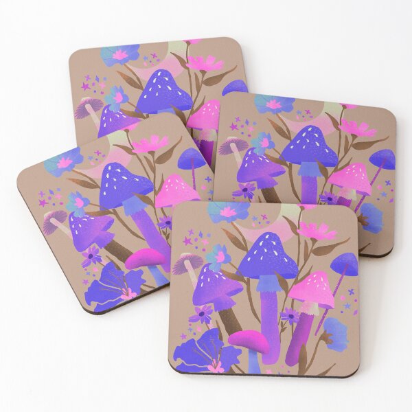 Item preview, Blooming Mushrooms in neon blue and beige designed and sold by Lenecreates.