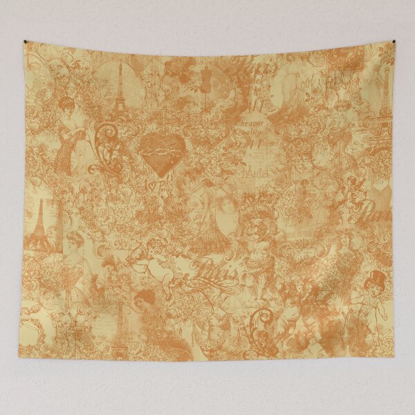 Item preview, Old Gold Romantic Angels Flowers French Vintage Eifel Tower Toile Design designed and sold by IZiets.