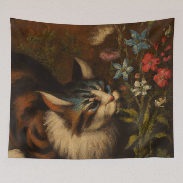 Item preview, Iris the Cat, smelling the flowers (Baroque) designed and sold by thecatandkettle.