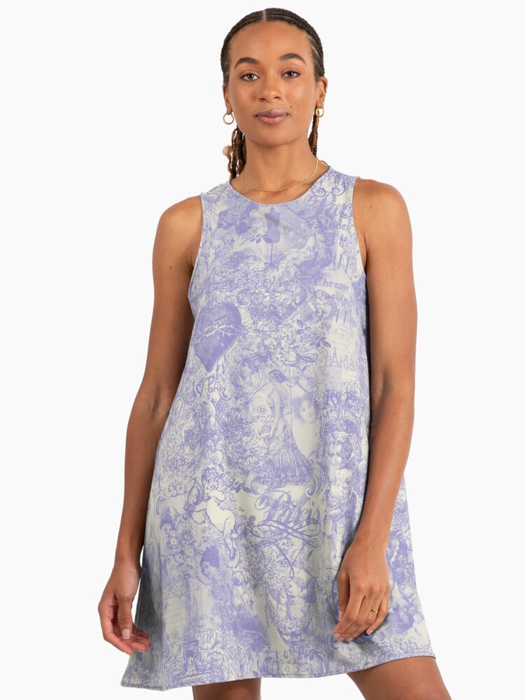 blue french toile dress Miss Circle Women's Paloma Print Linen Corset Draping Top Midi Dress - Blue main image 1