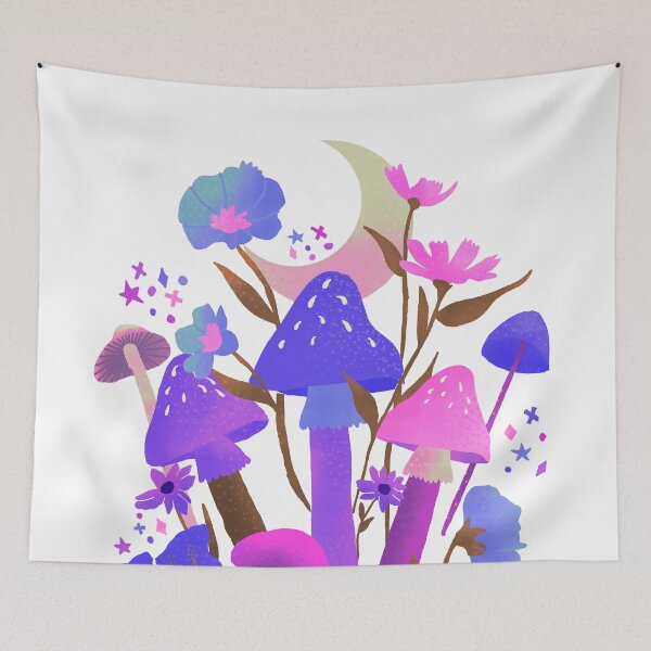 Item preview, Neon mushrooms with flowers designed and sold by Lenecreates.