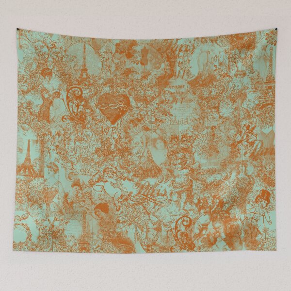 Item preview, Aqua And Rust Romantic Angels Flowers French Vintage Eifel Tower Toile Design designed and sold by IZiets.