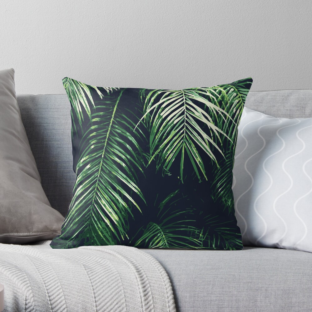 Tropical Palm Leaves Throw Pillow