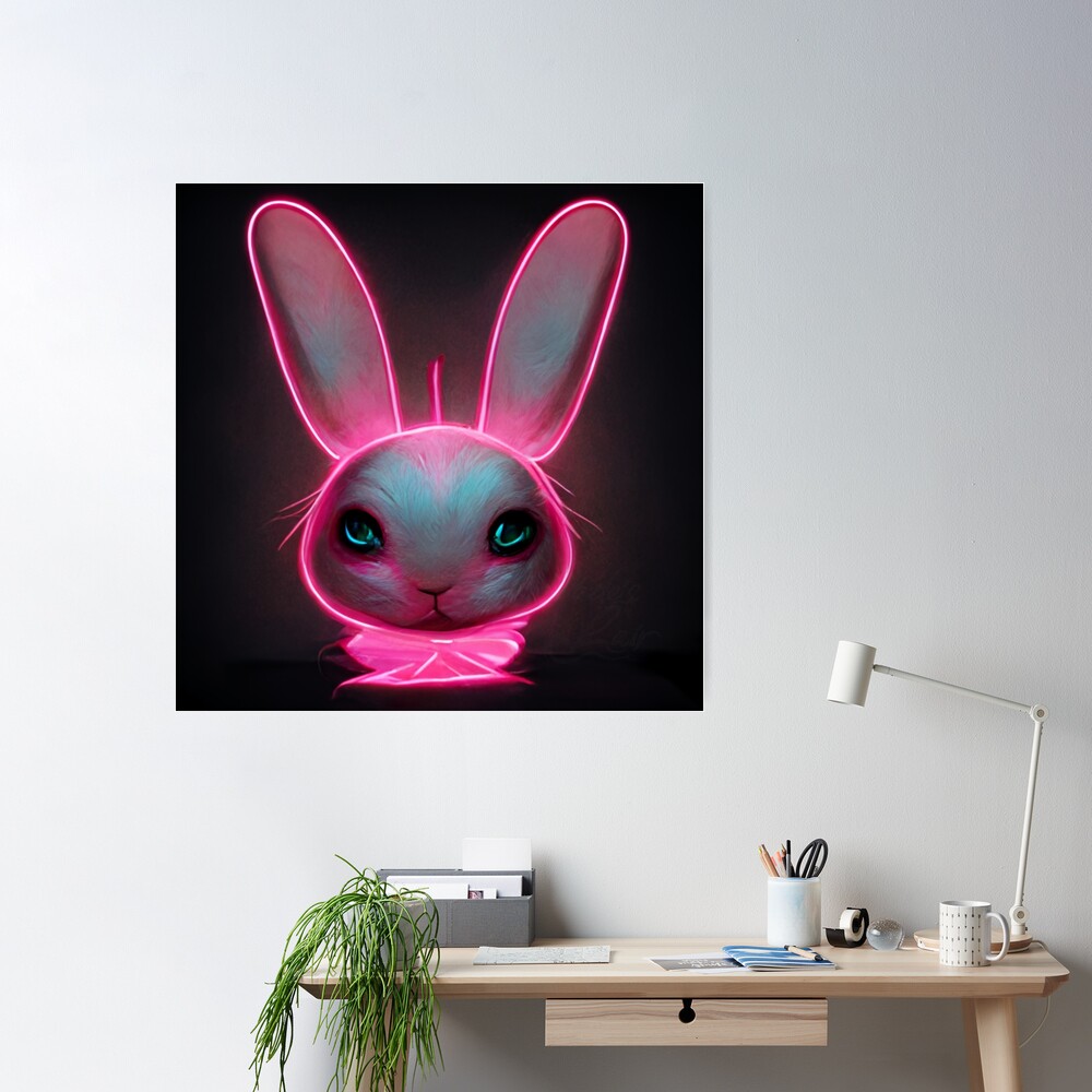 Hot Pink Neon Spray Paint Cute Bunny - Bunny - Posters and Art Prints