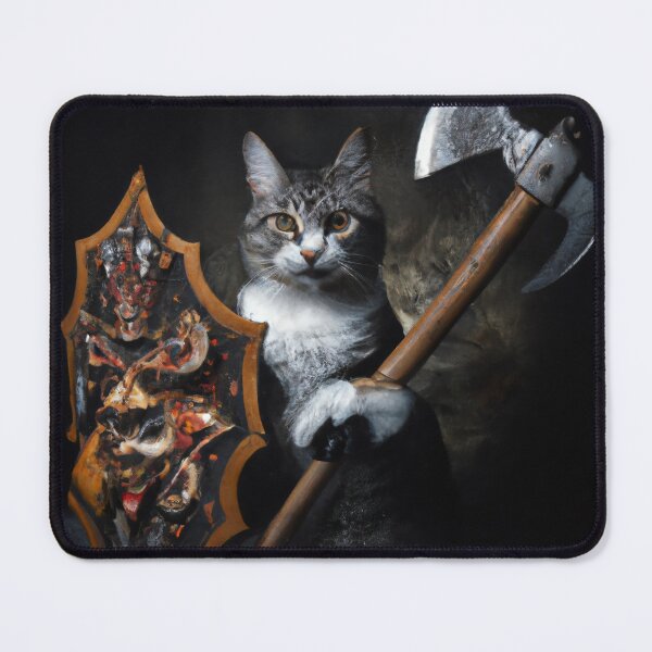 Item preview, Warren the Cat, with shield and battleaxe (Baroque) designed and sold by thecatandkettle.