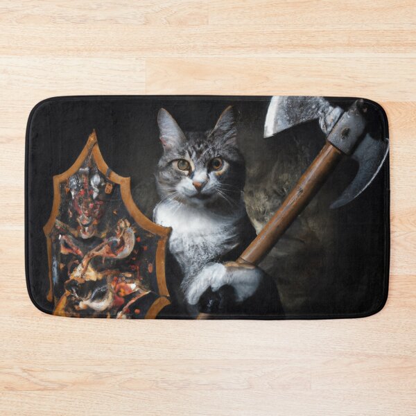 Item preview, Warren the Cat, with shield and battleaxe (Baroque) designed and sold by thecatandkettle.