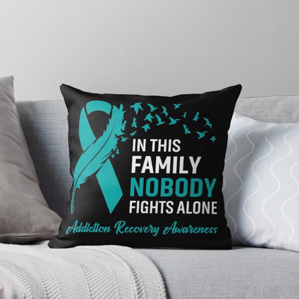 Item preview, In This Family Nobody Fights Alone Addiction Recovery Awareness Feather Ribbon designed and sold by frechettee.