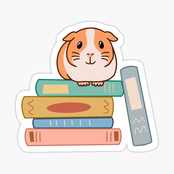 "Guinea Pig Sitting On Top of A Stack of Books for Reading" Sticker for