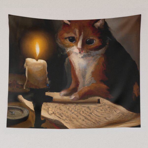 Item preview, Luciana the Cat, reading by candlelight (Baroque) designed and sold by thecatandkettle.
