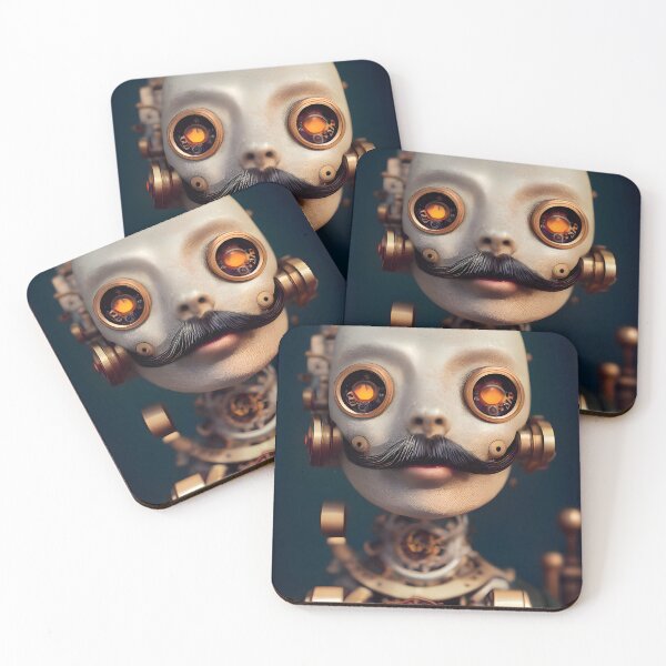 Item preview, Futuristic robot like human shape with mustache designed and sold by Tuko Designs.
