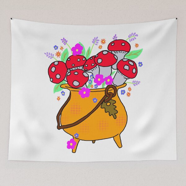 Item preview, Magic cauldron with flowers and mushroom blooms designed and sold by LynseysArtShop.
