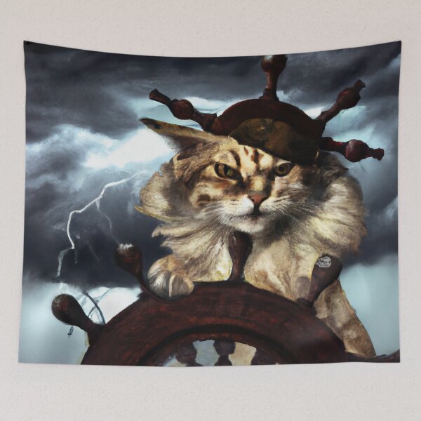 Item preview, Bartholomew the Cat, manning the helm (Baroque) designed and sold by thecatandkettle.