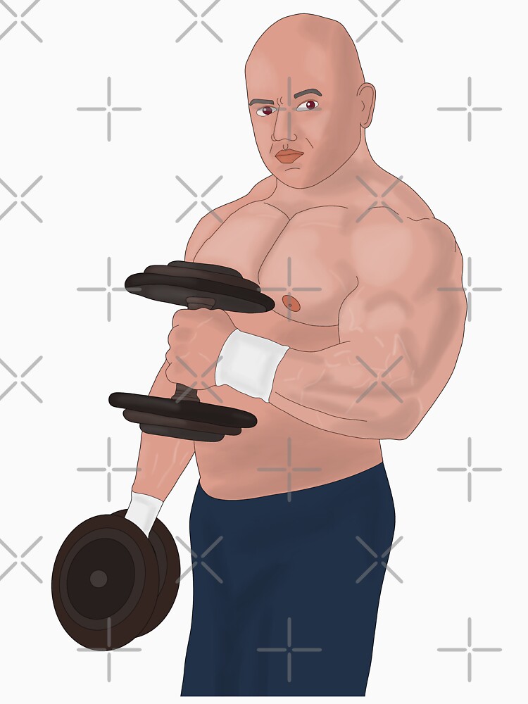 Thumbnail 7 of 7, Essential T-Shirt, A bodybuilder daddy training with dumbbells designed and sold by muscledaddies.