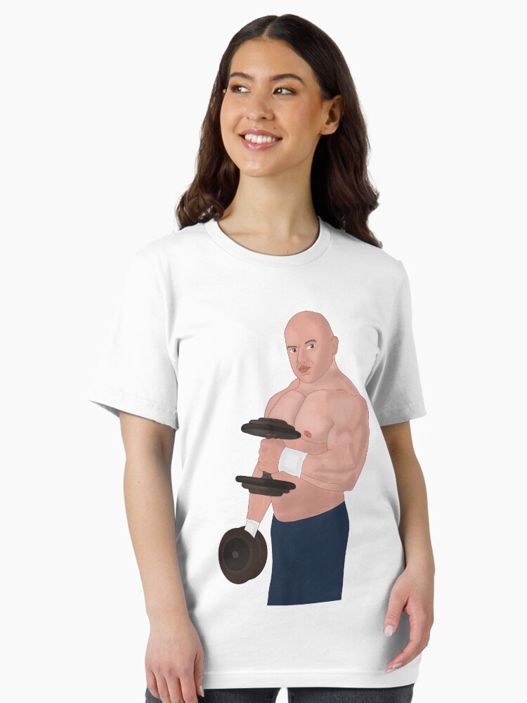 Thumbnail 2 of 7, Essential T-Shirt, A bodybuilder daddy training with dumbbells designed and sold by muscledaddies.