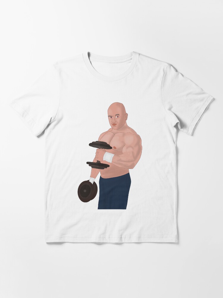 Thumbnail 3 of 7, Essential T-Shirt, A bodybuilder daddy training with dumbbells designed and sold by muscledaddies.