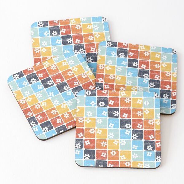 Item preview, Blue and Orange Retro 70s Flowers Diagonal designed and sold by WickedRefined - Nicole Demereckis.