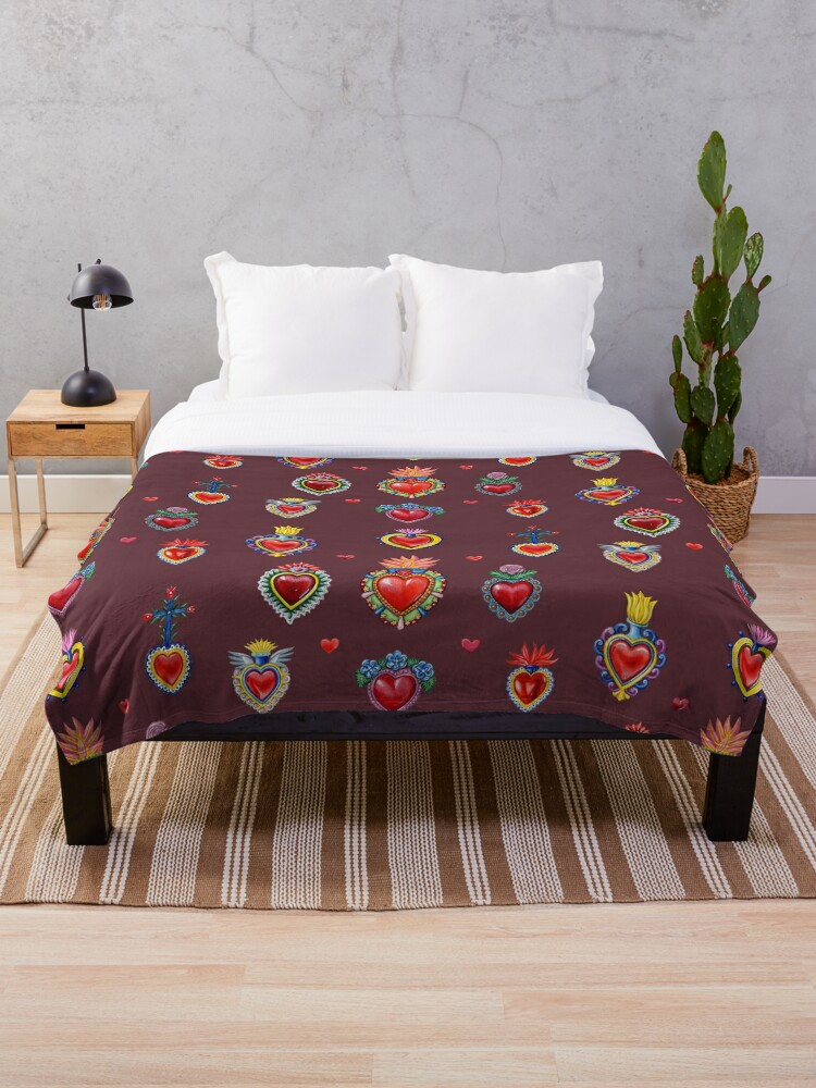 Mexican Sacred Hearts Throw Blanket By Colette Vd Wal Redbubble