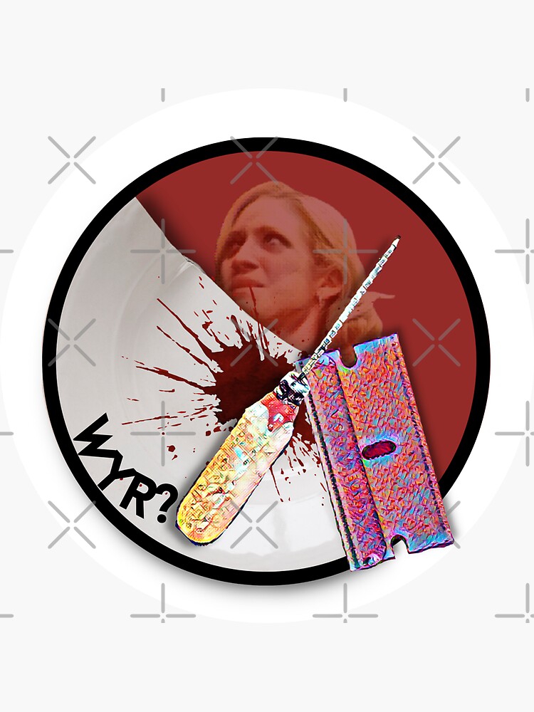 Thumbnail 3 of 3, Sticker, (tw: razor blade) Beggars Can't Be Choosers - Inspired by Would You Rather? designed and sold by voidofcelluloid.