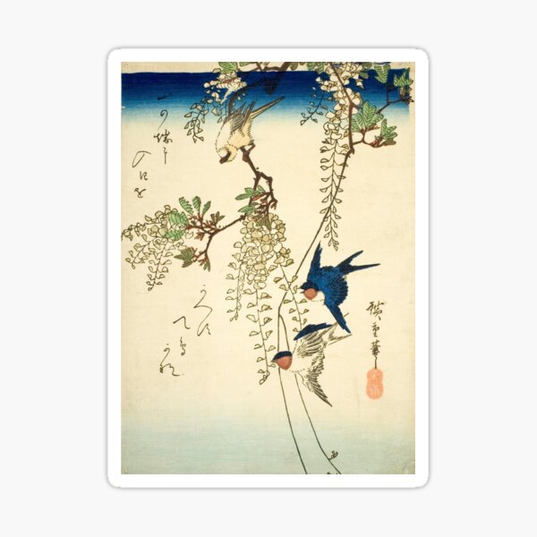Item preview, Utagawa Hiroshige Swallows Small Bird and Wisteria Ukiyo-e designed and sold by wanokokoro.