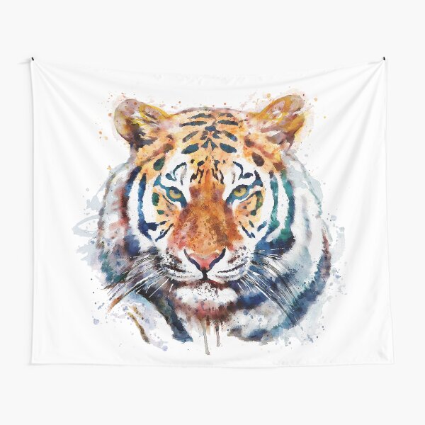 Tiger Head watercolor Tapestry