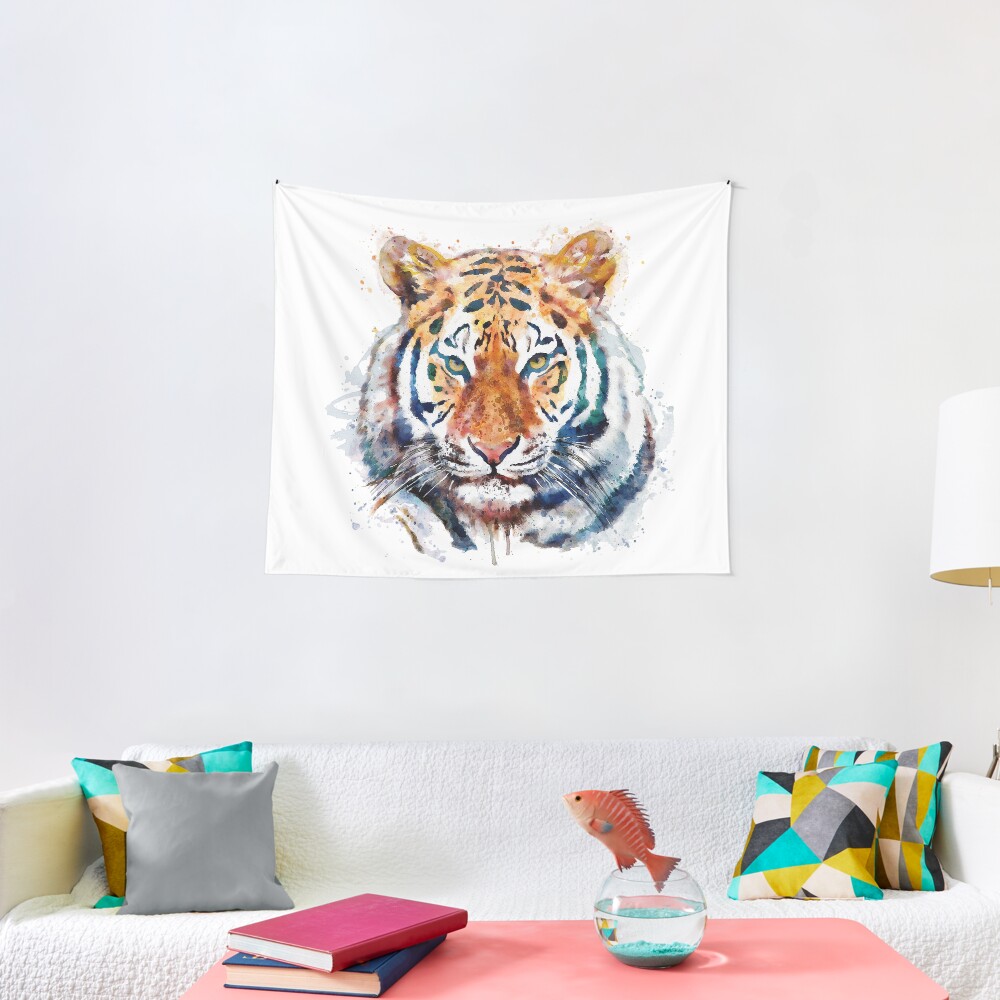 Tiger Head Watercolor Wandbehang Von Caracatita75 Redbubble