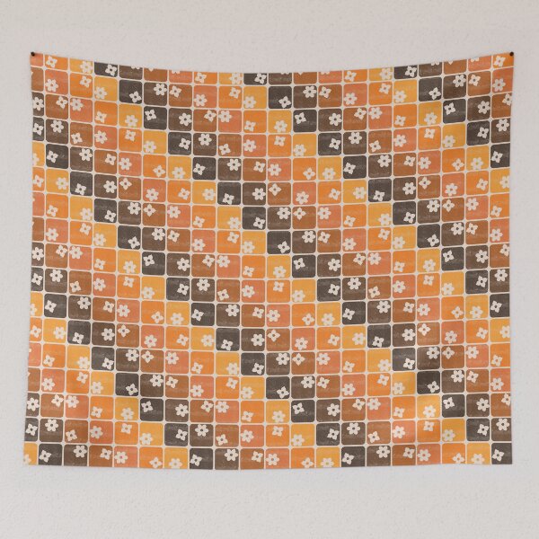 Item preview, Ombre Orange Retro 70s Flowers Diagonal designed and sold by WickedRefined - Nicole Demereckis.