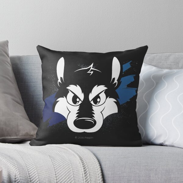 Toon wolf face (blue) Throw Pillow