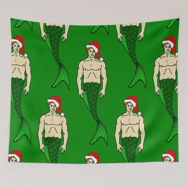 Item preview, santa redhead merman christmas mermaid designed and sold by Gossip Rag.