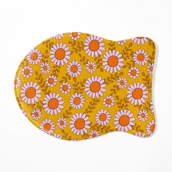 Retro 70s daisy flowers botanical pattern in orange and pink Cat Mat