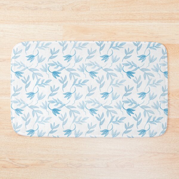 Blue and White Botanicals - Repeat Pattern Bath Mat
