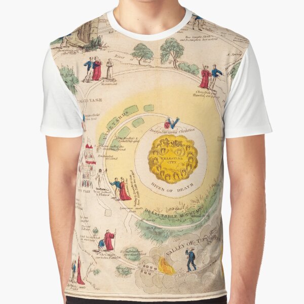 1850 Antique The Pilgrim's Progress Map | Graphic T-Shirt