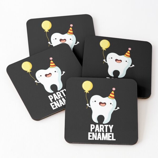 Item preview, Party Enamel Funny Tooth Puns (Dark BG) designed and sold by punnybone.