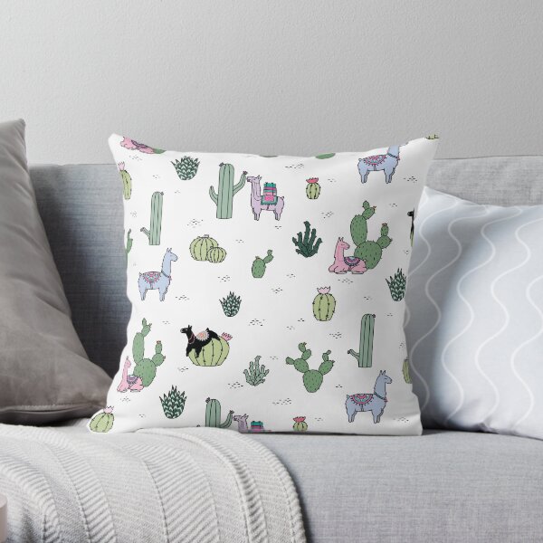 Cacti Llamas Throw Pillow