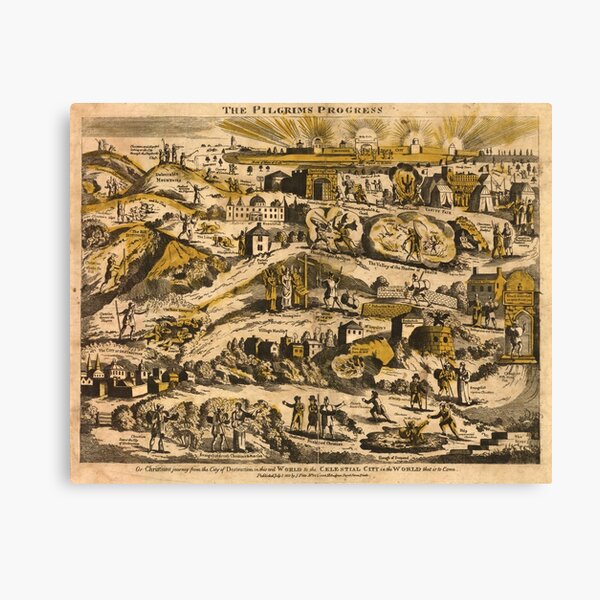 "Vintage The Pilgrim's Progress Map 1813" Canvas Print For Sale By ...