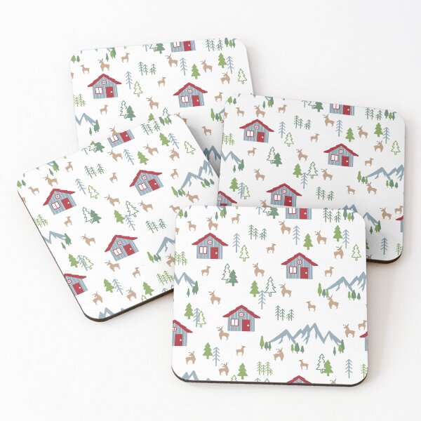 Item preview, White Winter Deer Forest Cabin Pattern II designed and sold by FlinArt.