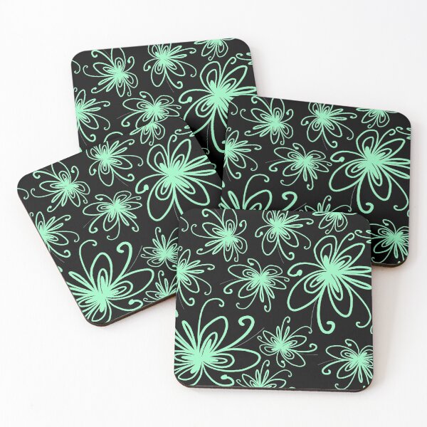 Item preview, Doodle Flower in Pastel Green with Black Background designed and sold by MyArt23.