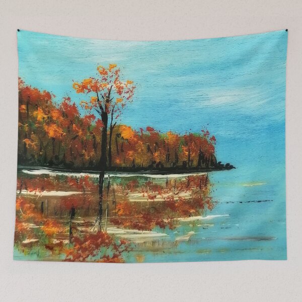 Item preview, Autumn by the Lake, a painting painted on wood. landscape painting designed and sold by Anke Franikowski.