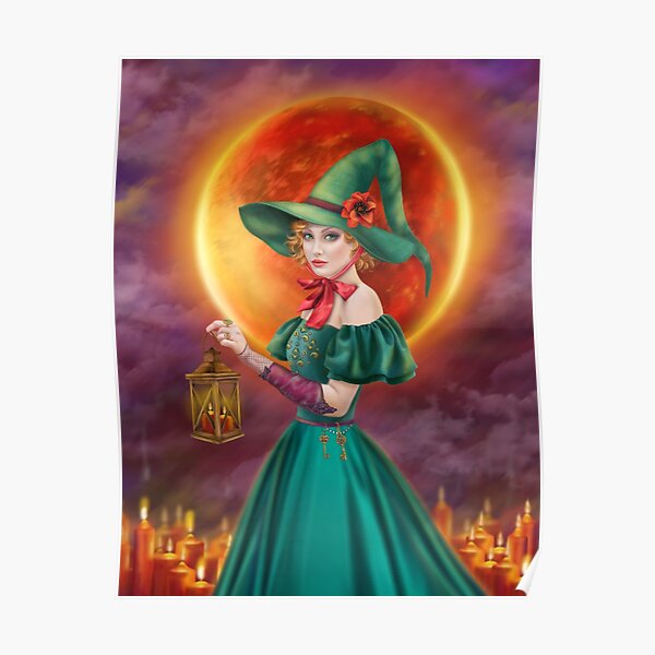 Full moon and witch Poster