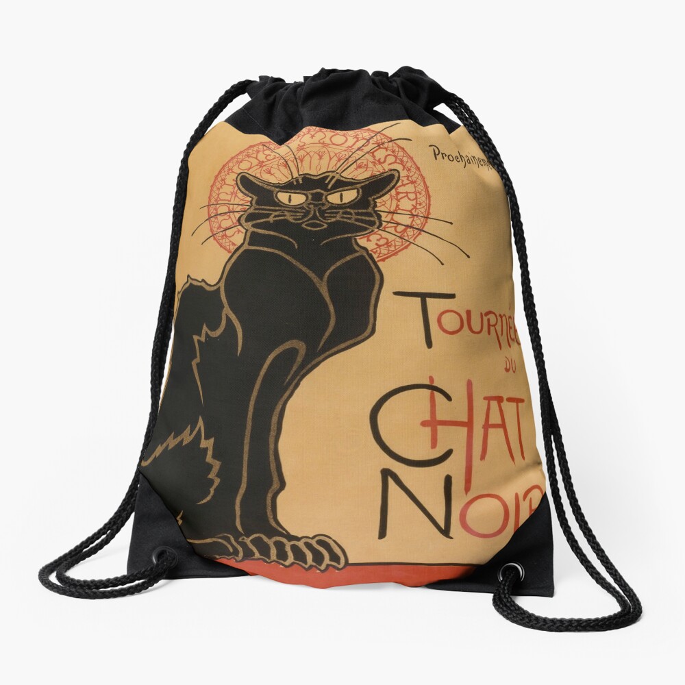 Le Chat Noir The Black Cat Poster by Théophile Steinlen Drawstring Bag
