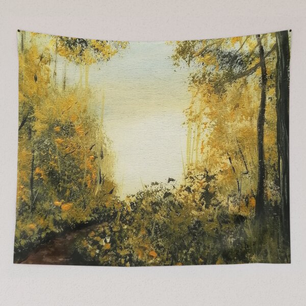 Item preview, Forest walk to the clearing, an acrylic painting painted on wood, landscape painting designed and sold by Anke Franikowski.